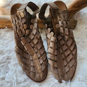 Rieker antistress closed toe basket weave leather sling back mules
